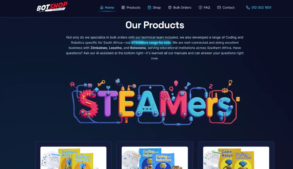 Example e-commerce style products page with navigation and product imagery